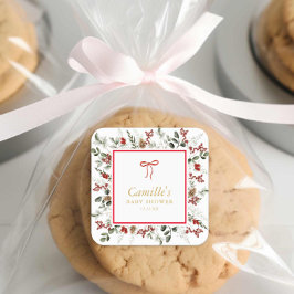 Pegatina Cuadrada Elegante vegetación de invierno y Baby Shower Holl
