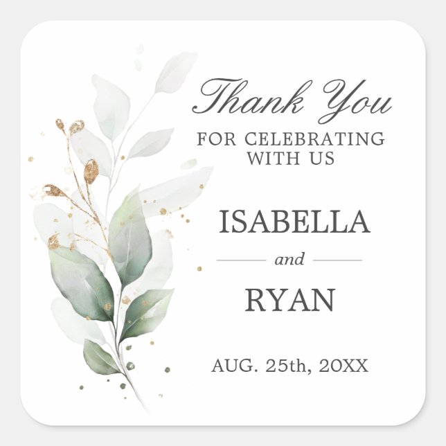 Pegatina Cuadrada Elegante vegetación deja oro gracias (Anverso)