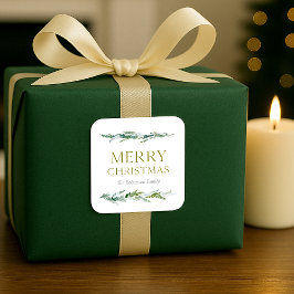 Pegatina Cuadrada Elegante Vegetación Feliz Navidad