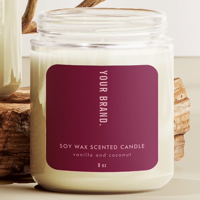 Pegatina Cuadrada Elegante Vela De Embalaje Mínimo Rosa De Borgoña (Elegant Burgundy Pink Minimal Jar Packaging Candle Square Sticker)