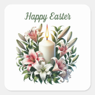 Pegatina Cuadrada Elegante vela feliz de Pascua
