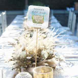 Pegatina Cuadrada Elegante Venue Fuente Fountain Doves flores Bridal