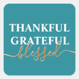 Pegatina Cuadrada Elegante verde verde azulado agradecido bendecido