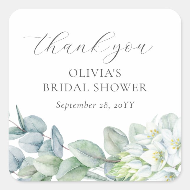 Pegatina Cuadrada Elegante Verdor Moderno Script Agradecimiento Favo (Anverso)