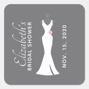 Pegatina Cuadrada Elegante vestido blanco en gris - Ducha nupcial el