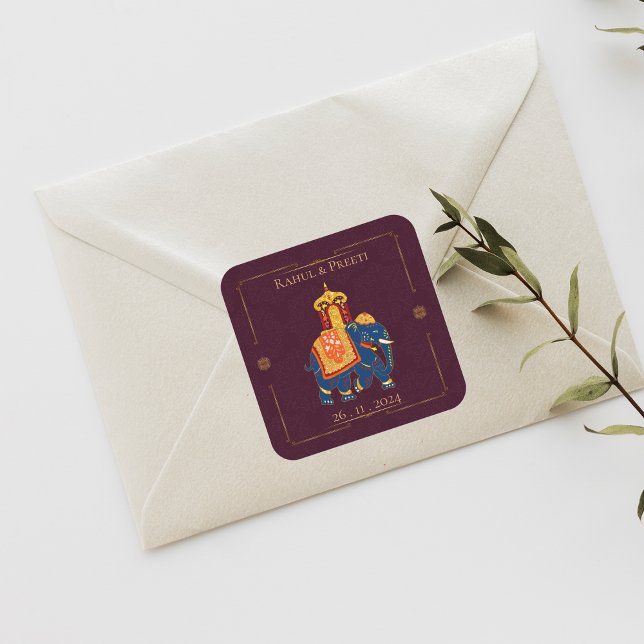 Pegatina Cuadrada Elegante vibrante Red Gold Mandala Boda indio (Elegant Vibrant Red Gold Mandala Indian Wedding Square Sticker)