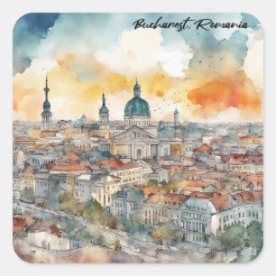 Pegatina Cuadrada Elegante vista de la ciudad acuática de Bucarest R