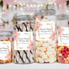 Pegatina Cuadrada Elegante White Simple Rosa Rosa Dorado Quinceañera