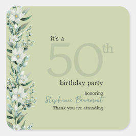 Pegatina Cuadrada Elegante Wildflower Pink Sorpresa 50 cumpleaños