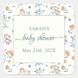 Pegatina Cuadrada Elegante Wildflowers Boho Baby Shower