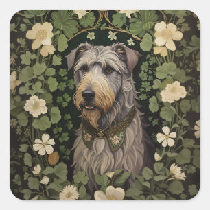 Pegatina Cuadrada Elegante Wolfhound Irlandés Con Shamrock