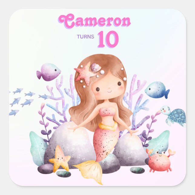 Pegatina Cuadrada Elegante y caprichoso bajo la sirena marina (Anverso)