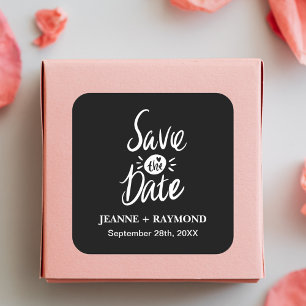 Pegatina Cuadrada Elegante y con estilo, tarjeta negra de boda "Save