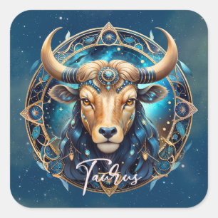 Pegatina Cuadrada Elegante y cósmico Rótulo Zodiaco Bull Tauro de or