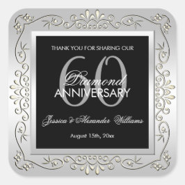 Pegatina Cuadrada Elegante y decorativo Aniversario Boda de Plata 60