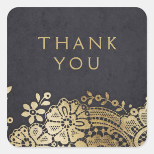 Pegatina Cuadrada Elegante y dorado favores de boda de encaje vintag