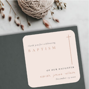 Pegatina Cuadrada Elegante y elegante bautismo de tipografía mínima