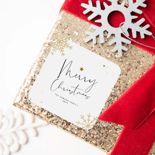 Pegatina Cuadrada Elegante y elegante copo de nieve Feliz Navidad