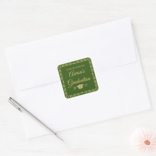 Pegatina Cuadrada Elegante y elegante Oro en Graduación Verde Gracia