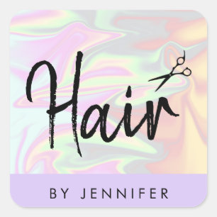 Pegatina Cuadrada Elegante y elegante peluquero holográfico