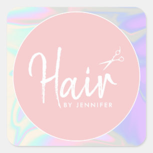Pegatina Cuadrada Elegante y elegante peluquero holográfico