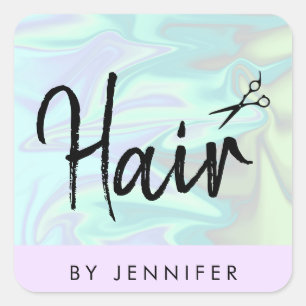 Pegatina Cuadrada Elegante y elegante peluquero holográfico
