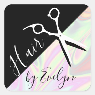 Pegatina Cuadrada Elegante y elegante peluquero holográfico