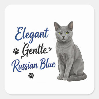 Pegatina Cuadrada 🐾 Elegante y Gentil Amante del Gato Azul Ruso 🐾