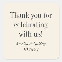 Pegatina Cuadrada Elegante y minimalista Boda Vintage de Marfil Grac