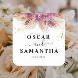 Pegatina Cuadrada Elegante y moderna Belleza Orquídea Rosa y Pampas<br><div class="desc">Elegante y moderna Belleza Orquídea Rosa y Pampas y Oro</div>