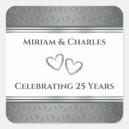 Pegatina Cuadrada Elegante y personalizado 25º aniversario de Plata 