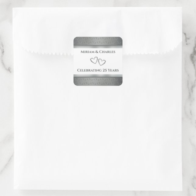 Pegatina Cuadrada Elegante y personalizado 25º aniversario de Plata  (Bolso)