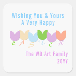 Pegatina Cuadrada Elegante y personalizado floral de tulipanes de pr