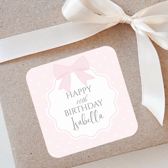 Pegatina Cuadrada Elegante y suave pastel rosa dulce cumpleaños feli (Subido por el creador)