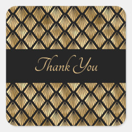 Pegatina Cuadrada Elegantes abanicos geométricos Art Deco en oro y n