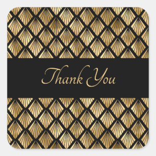 Pegatina Cuadrada Elegantes abanicos geométricos Art Deco en oro y n