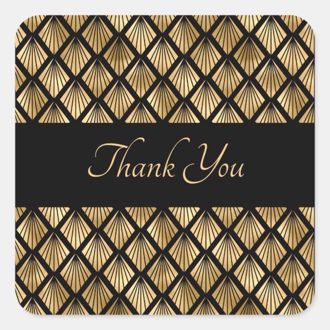 Pegatina Cuadrada Elegantes abanicos geométricos dorados y negros Ar (Anverso)