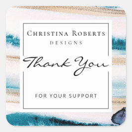 Pegatina Cuadrada Elegantes acuarelas Blue Gold Gracias