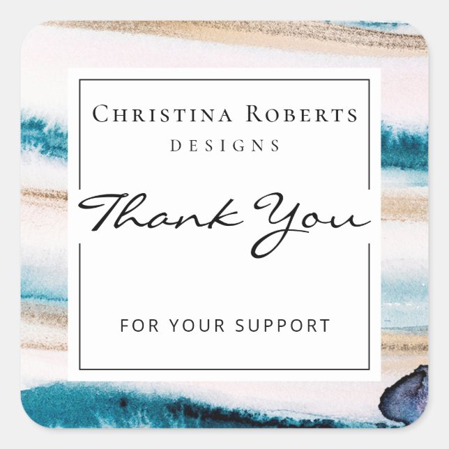 Pegatina Cuadrada Elegantes acuarelas Blue Gold Gracias (Anverso)