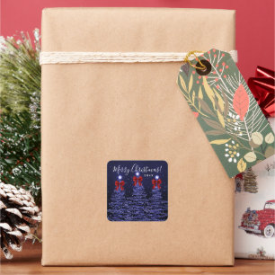 Pegatina Cuadrada Elegantes árboles de Navidad de vacaciones de Navy