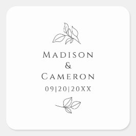 Pegatina Cuadrada Elegantes Bodas blancos y negros dejan sus nombres
