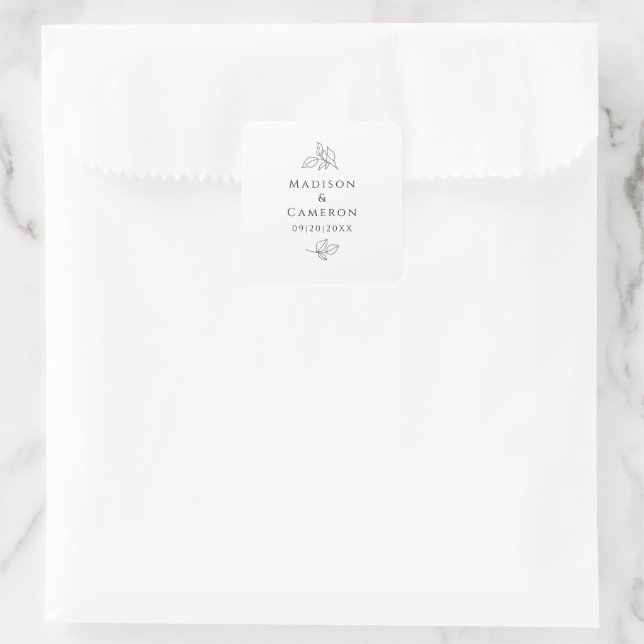 Pegatina Cuadrada Elegantes Bodas blancos y negros dejan sus nombres (Bolso)