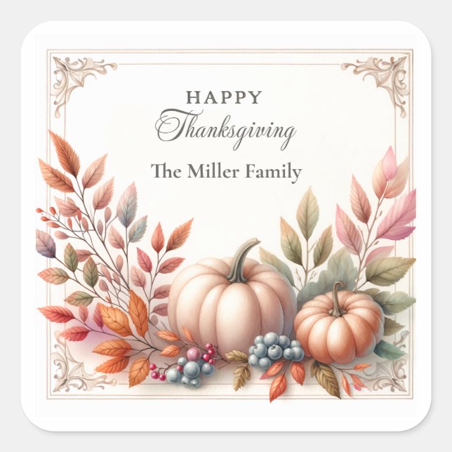 Pegatina Cuadrada Elegantes calabazas personalizadas y felices de Ac (Anverso)