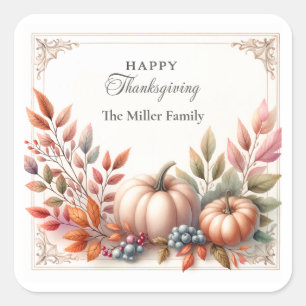 Pegatina Cuadrada Elegantes calabazas personalizadas y felices de Ac