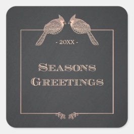 Pegatina Cuadrada Elegantes cardenales de oro Rosa de Faux