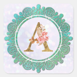 Pegatina Cuadrada Elegantes cartas iniciales en monograma con Mandal