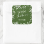 Pegatina Cuadrada Elegantes copos de nieve Dark Green Merry Christma<br><div class="desc">Este pegatina presenta un diseño sobrio y elegante de copos de nieve sobre un fondo verde oscuro del bosque. En nuestra tienda, zazzle.com/store/doodlelulu, encontrará opciones de color adicionales, así como la colección de productos de coordinación. Contáctenos si necesita este diseño aplicado a un producto específico para crear su propio elemento...</div>