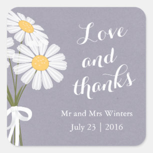 Pegatina Cuadrada Elegantes Daisies Blancos Florales Gracias Boda