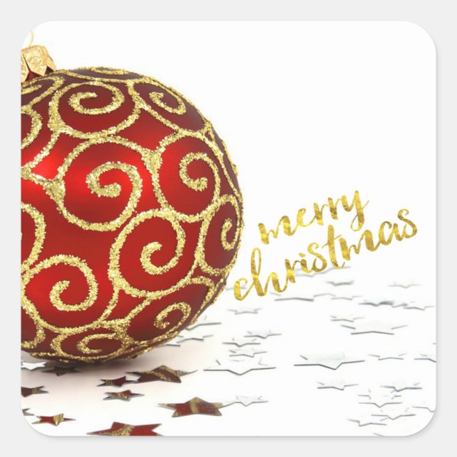 Pegatina Cuadrada Elegantes estrellas de bolas rojas (Anverso)