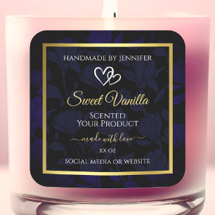 Pegatina Cuadrada Elegantes etiquetas de productos con flores azules